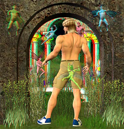 Aaron's Fling with the Fairies, One of 6 Digital Art Prints. 3D image printed on 8 1/2" X 11" premium high gloss paper. Each print is personally signed by the artist Aaron Rush.