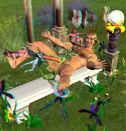 Aaron's Fling with the Fairies, One of 6 Digital Art Prints. 3D image printed on 8 1/2" X 11" premium high gloss paper. Each print is personally signed by the artist Aaron Rush.