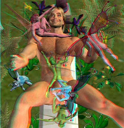 Aaron's Fling with the Fairies, One of 6 Digital Art Prints. 3D image printed on 8 1/2" X 11" premium high gloss paper. Each print is personally signed by the artist Aaron Rush.