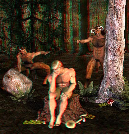 Overtaken by the Satyr Brothers, One of 6 Digital Art Prints. 3D image printed on 8 1/2" X 11" premium high gloss paper. Each print is personally signed by the artist Aaron Rush.