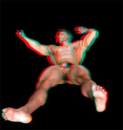 Aaron's Head to Toe 1 original art print in 3D through digital anaglypgh technology.
