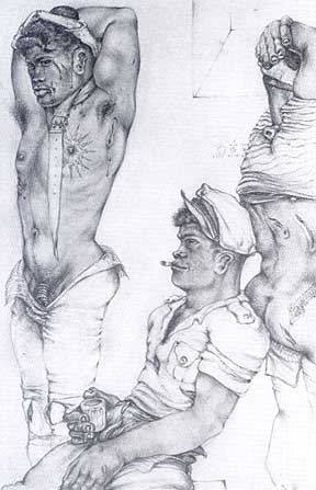  Vintage gay drawing by artist Paul Smara