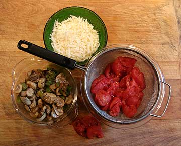 Tomato and Mushroom calzone filling ingredients