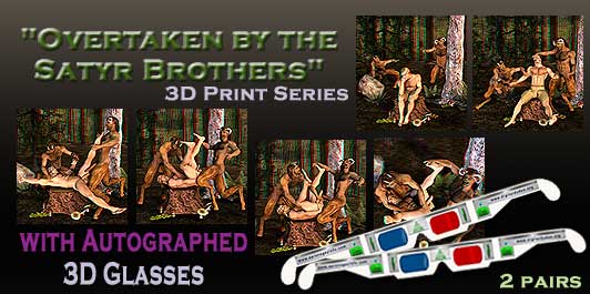 Aaron welcomes you to the Aaron's Adventure in Fantasy 3D Print Sets. Aaron, Aaron's Overtaken by the Satyr Brothers. Original Gay Art.