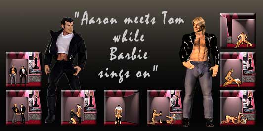 Aaron meets Tom of Finland as Barbie sings on, a print series by Aaron Rush